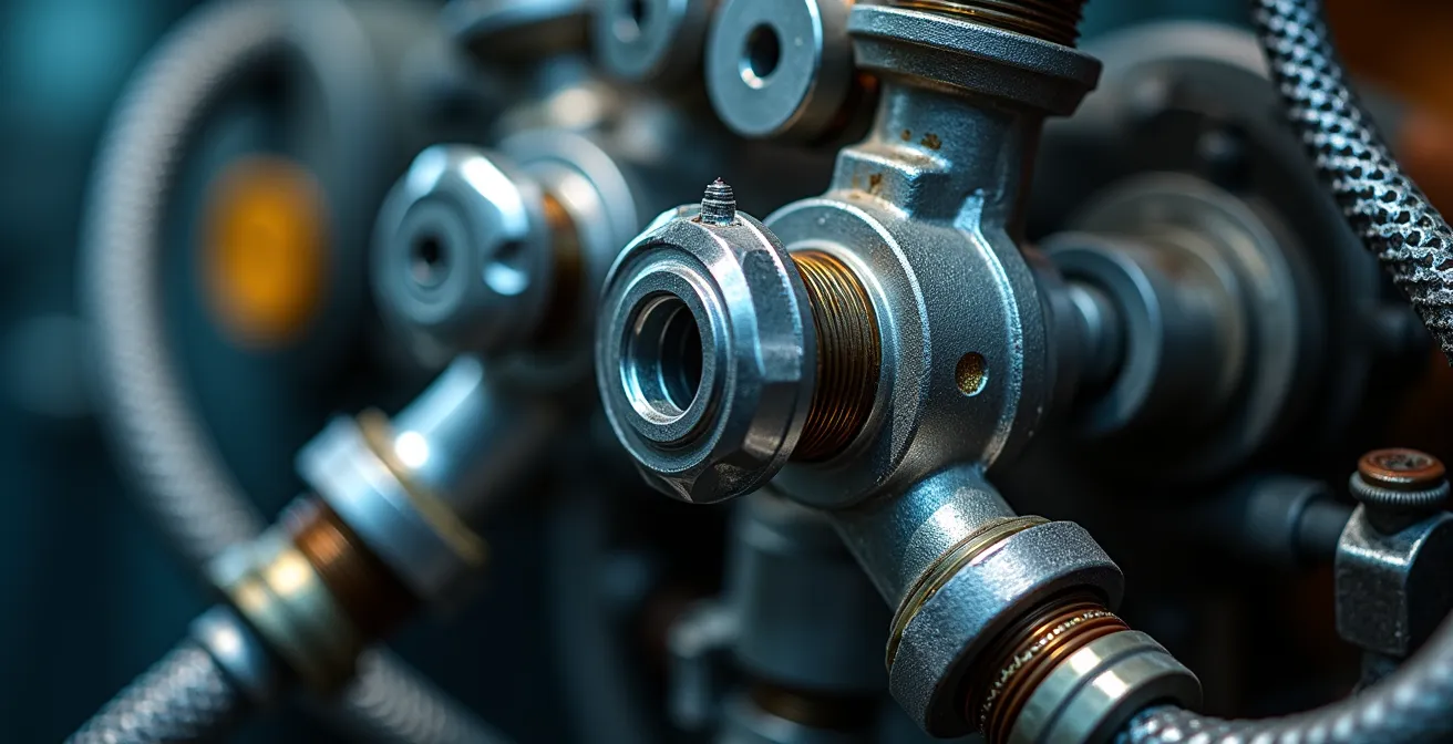 Système hydraulique haute pression d'un poids lourd en gros plan