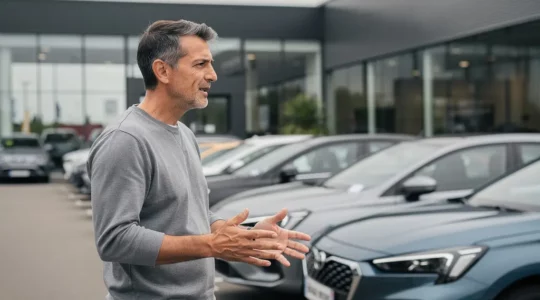 Client observant des véhicules Peugeot exposés en concession à Alès